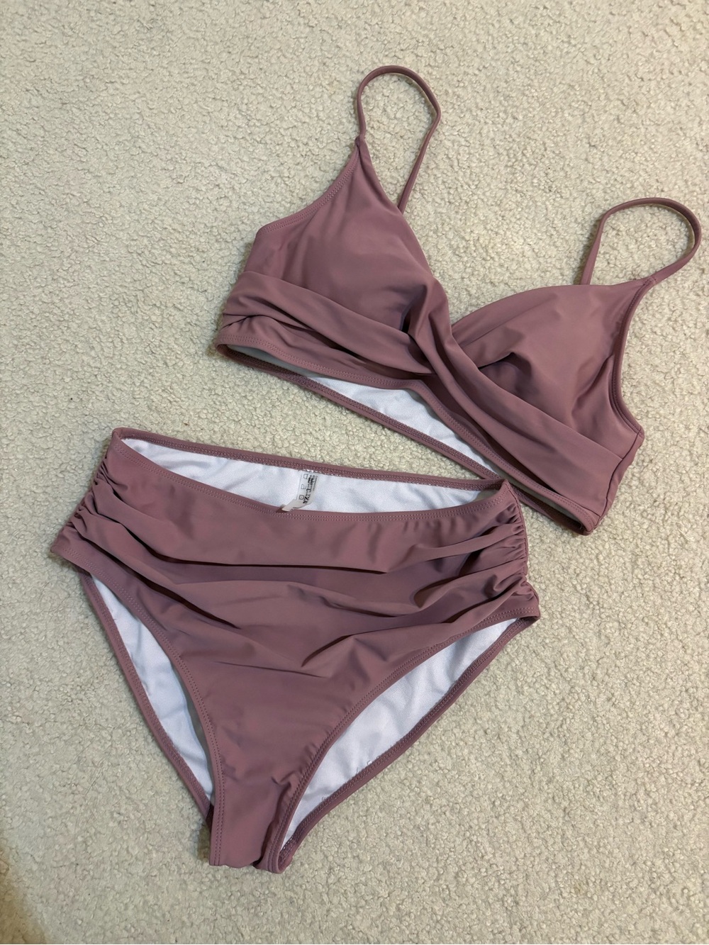 Zaful Dusty Mauve Ruched High-Waist Bikini Set